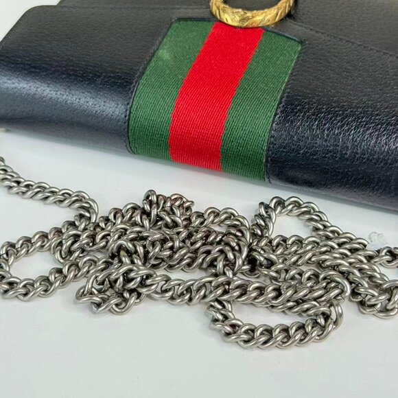 Gucci Black Leather Small Dionysus Crossbody Bag with Iconic Green & Red Webbing - Picture 7 of 8